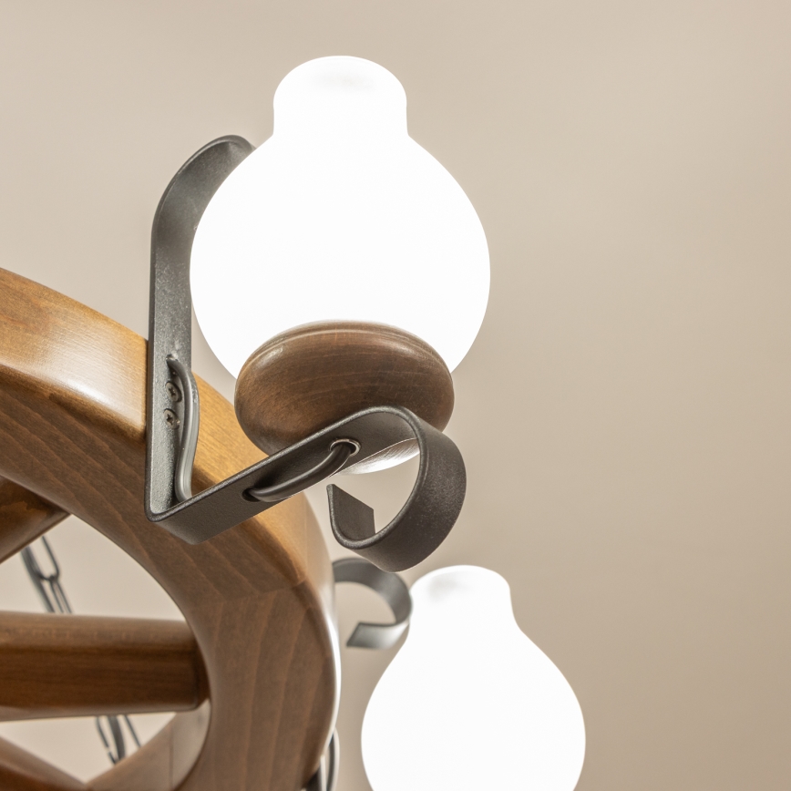 Brilagi - ROATA láncos csillár 6xE14/40W/230V, átmérő 70 cm, bükk/dió