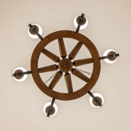 Brilagi - ROATA láncos csillár 6xE14/40W/230V, átmérő 70 cm, bükk/dió