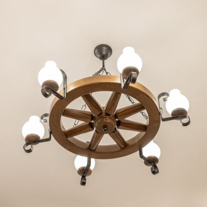 Brilagi - ROATA láncos csillár 6xE14/40W/230V, átmérő 70 cm, bükk/dió