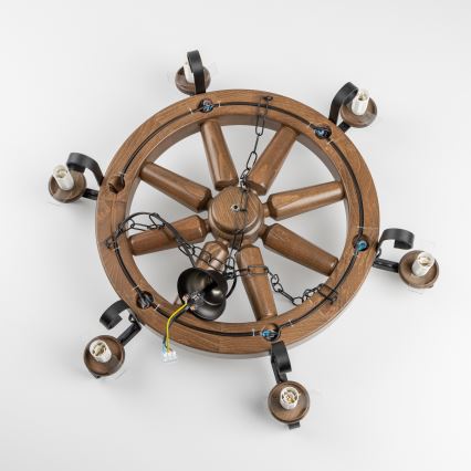 Brilagi - ROATA láncos csillár 6xE14/40W/230V, átmérő 70 cm, bükk/dió