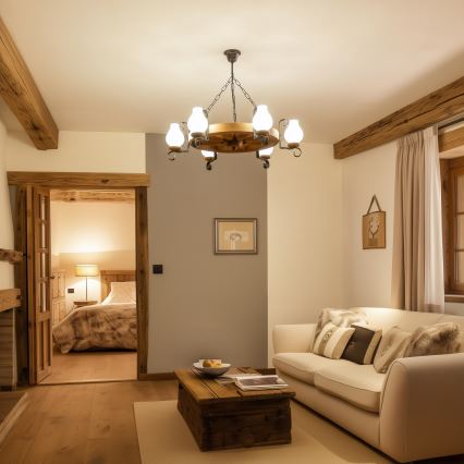 Brilagi - ROATA láncos csillár 6xE14/40W/230V, Ø 70 cm, bükk