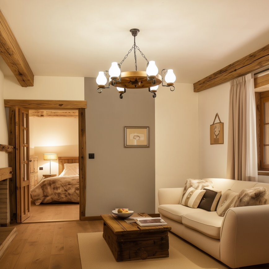 Brilagi - ROATA láncos csillár 6xE14/40W/230V, Ø 70 cm, bükk