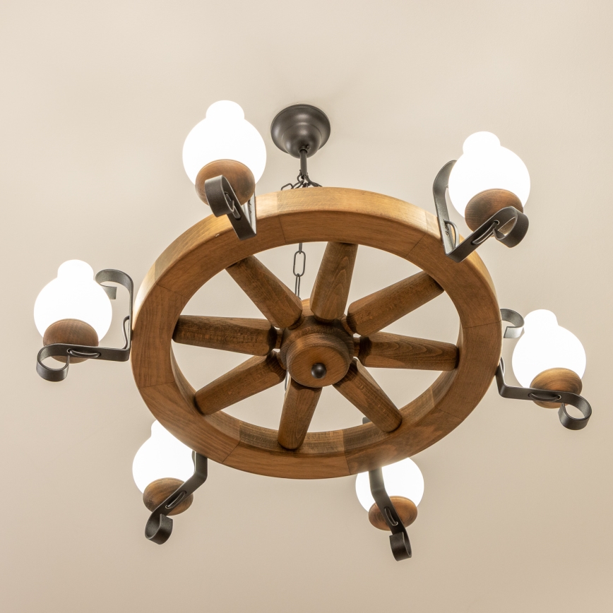 Brilagi - ROATA láncos csillár 6xE14/40W/230V, Ø 70 cm, bükk