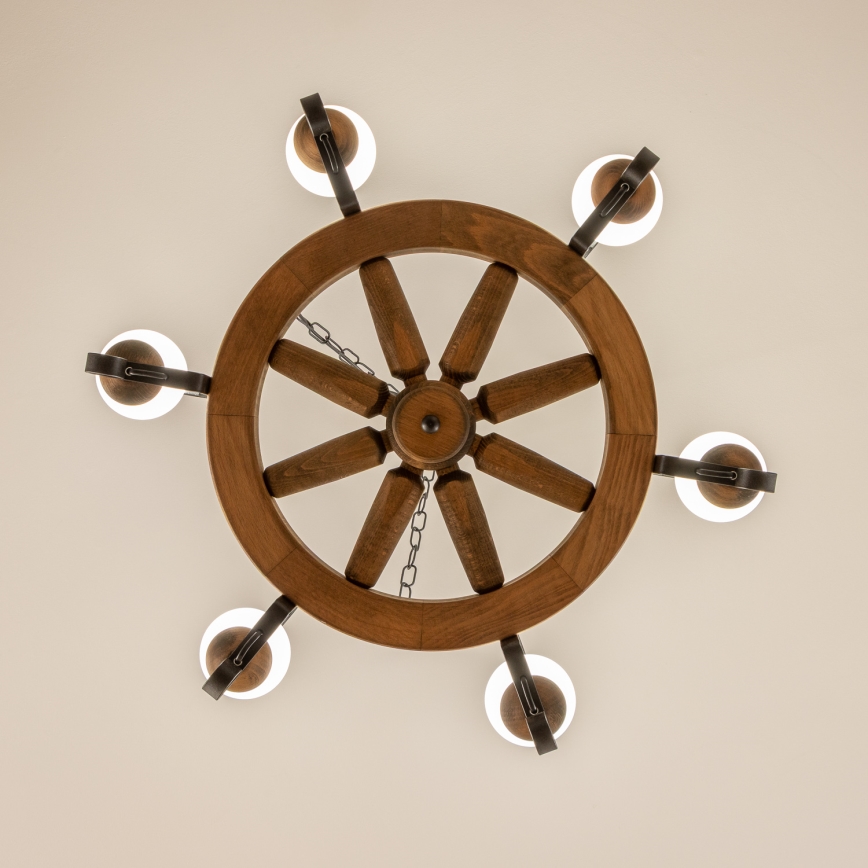 Brilagi - ROATA láncos csillár 6xE14/40W/230V, Ø 70 cm, bükk