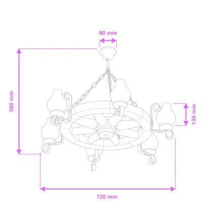 Brilagi - ROATA láncos csillár 6xE14/40W/230V, Ø 70 cm, bükk