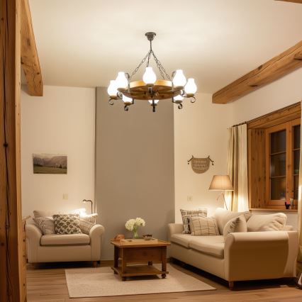 Brilagi - ROATA láncos csillár 8xE14/40W/230V, átm. 70 cm, bükk