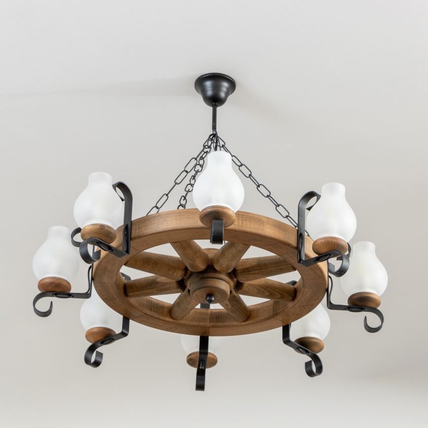 Brilagi - ROATA láncos csillár 8xE14/40W/230V, átm. 70 cm, bükk