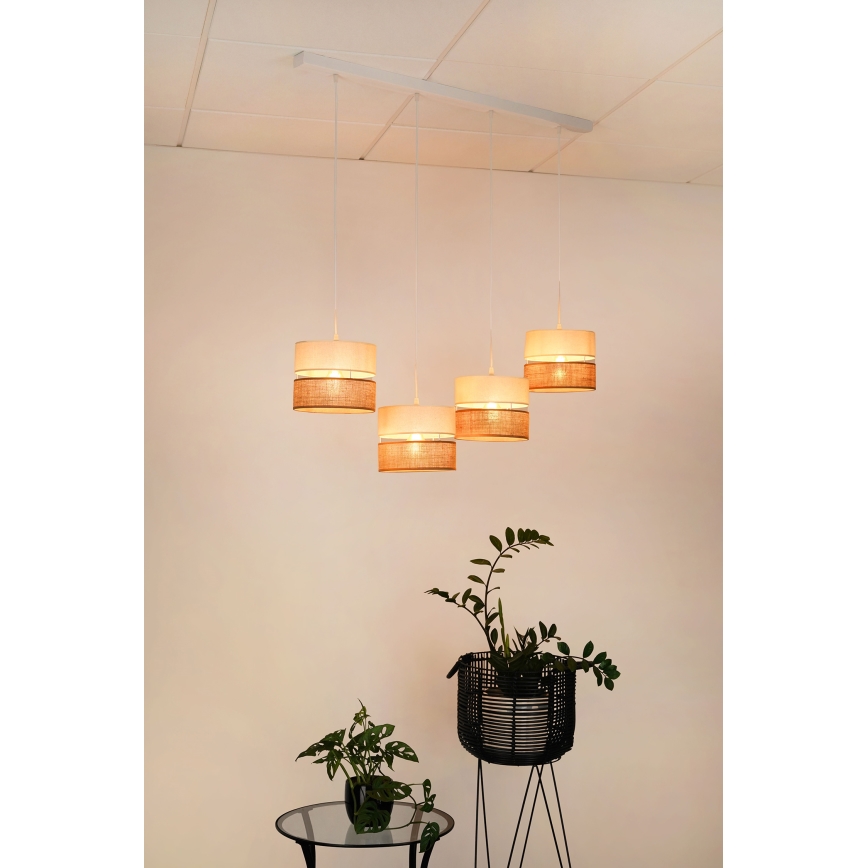 Brilagi - Függeszték zsinóron ROYAL YUTE 4xE27/15W/230V bézs/krém/fehér