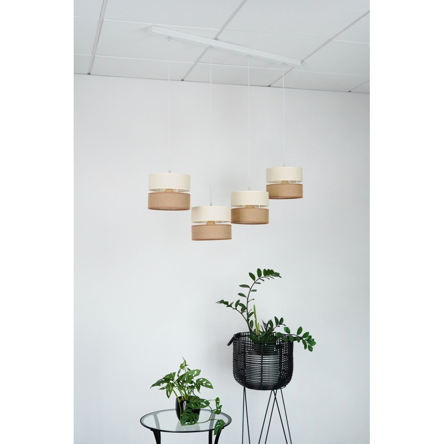 Brilagi - Függeszték zsinóron ROYAL YUTE 4xE27/15W/230V bézs/krém/fehér