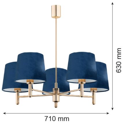 Brilagi - Rudas csillár MONTE 5xE27/60W/230V kék/arany