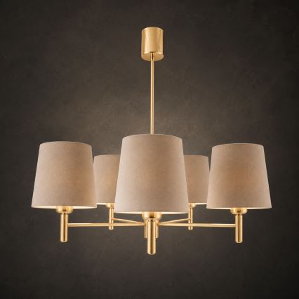 Brilagi - Rúddal szerelt MONTE csillár 5xE27/60W/230V bézs/arany