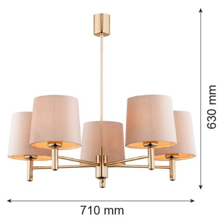 Brilagi - Rúddal szerelt MONTE csillár 5xE27/60W/230V bézs/arany