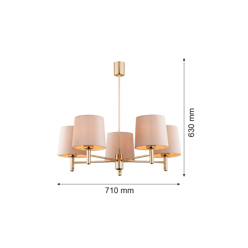 Brilagi - Rúddal szerelt MONTE csillár 5xE27/60W/230V bézs/arany
