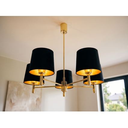 Brilagi - Rúdon függő csillár MONTE 5xE27/60W/230V fekete/arany