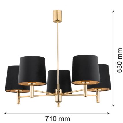 Brilagi - Rúdon függő csillár MONTE 5xE27/60W/230V fekete/arany
