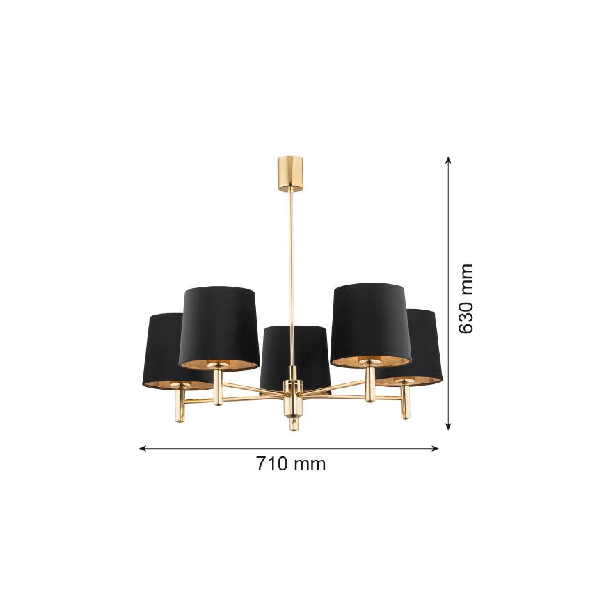 Brilagi - Rúdon függő csillár MONTE 5xE27/60W/230V fekete/arany