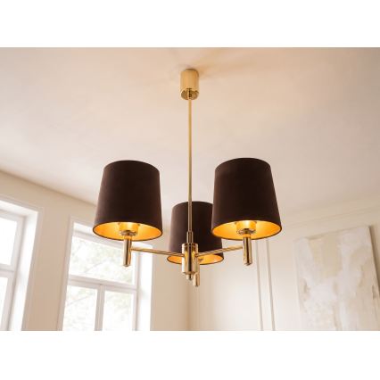 Brilagi - Rúdon szerelt csillár MONTE 3xE27/60W/230V barna/arany