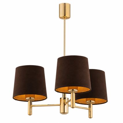 Brilagi - Rúdon szerelt csillár MONTE 3xE27/60W/230V barna/arany