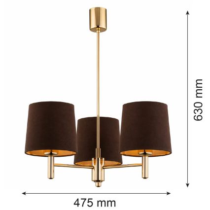 Brilagi - Rúdon szerelt csillár MONTE 3xE27/60W/230V barna/arany