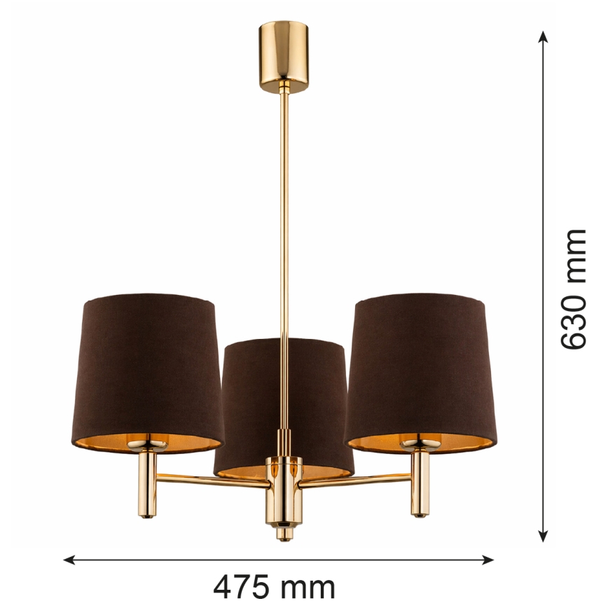 Brilagi - Rúdon szerelt csillár MONTE 3xE27/60W/230V barna/arany