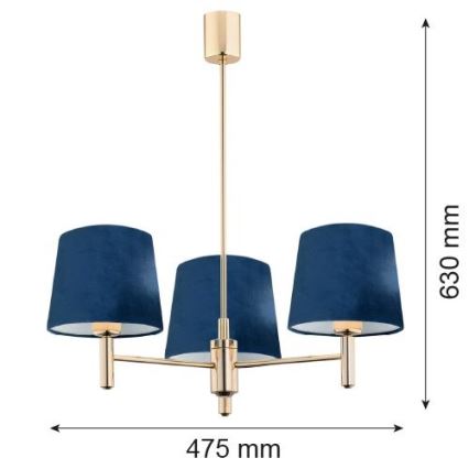 Brilagi - Rúdra szerelt csillár MONTE 3xE27/60W/230V kék/arany