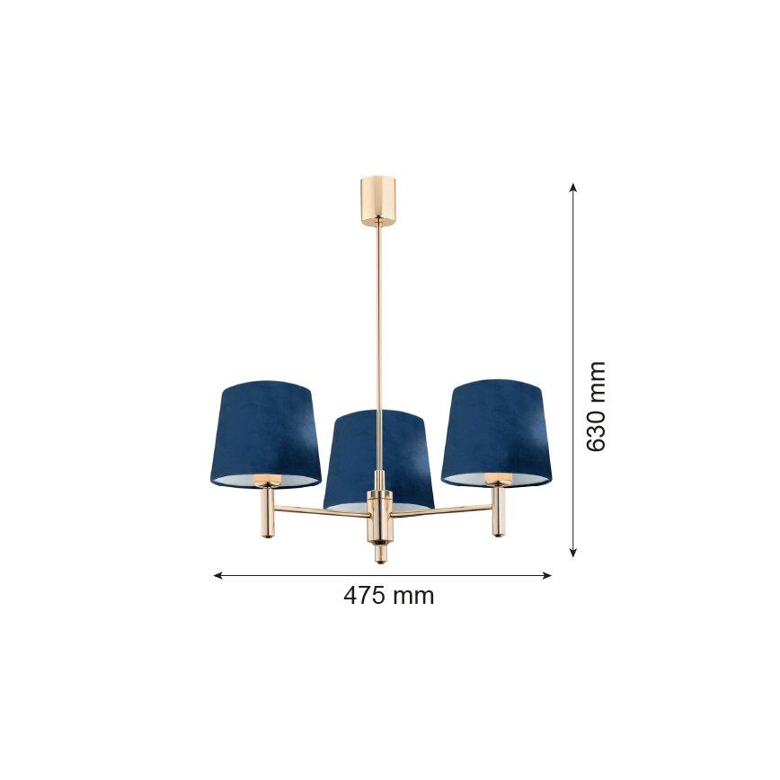 Brilagi - Rúdra szerelt csillár MONTE 3xE27/60W/230V kék/arany