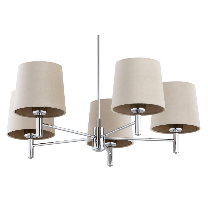 Brilagi - rúdra szerelt csillár MONTE 5xE27/60W/230V bézs/fényes króm