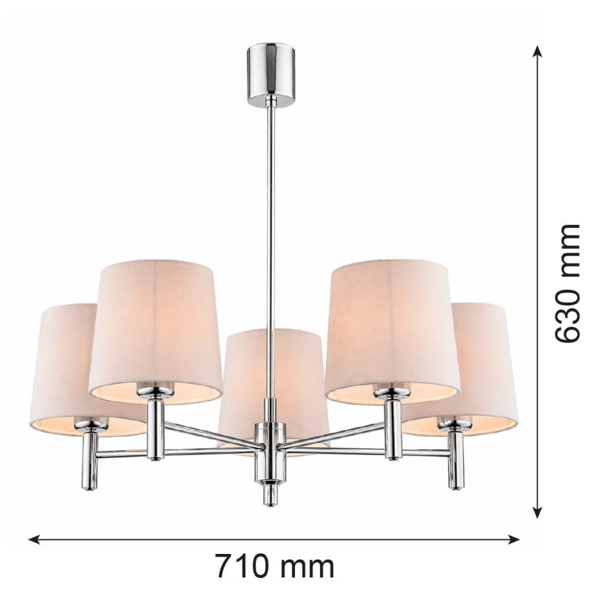 Brilagi - rúdra szerelt csillár MONTE 5xE27/60W/230V bézs/fényes króm