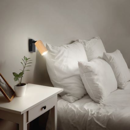Brilagi - SELE fali spotlámpa kapcsolóval 1xGU10/30W/230V fekete/tölgy dekor