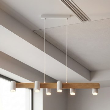 Brilagi - SELE kábeles csillár 6xGU10/30W/230V fehér/tölgy dekor