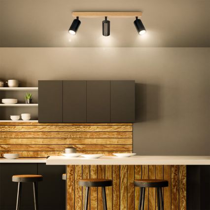 Brilagi - SELE spotlámpa 3xGU10/30W/230V fekete/tölgy dekor