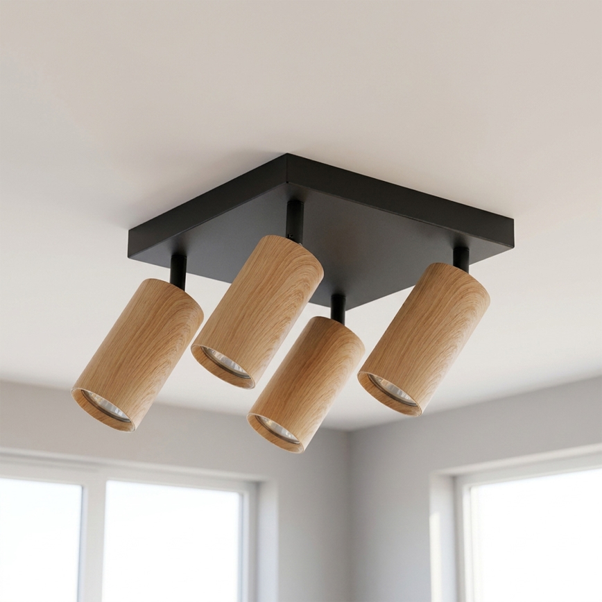 Brilagi - SELE SQUARE spotlámpa 4xGU10/30W/230V fekete/tölgy dekor