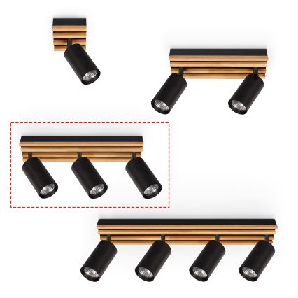 Brilagi - SELE WOOD ACOUSTIC spotlámpa 3xGU10/30W/230V fekete/fa