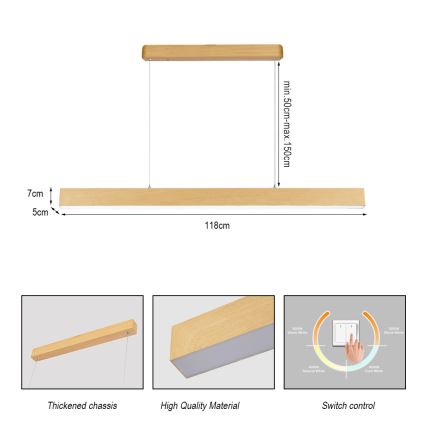 Brilagi - SLEEKLINE kábeles LED függőlámpa LED/40W/230V 3000/4500/6000K tölgy dekor