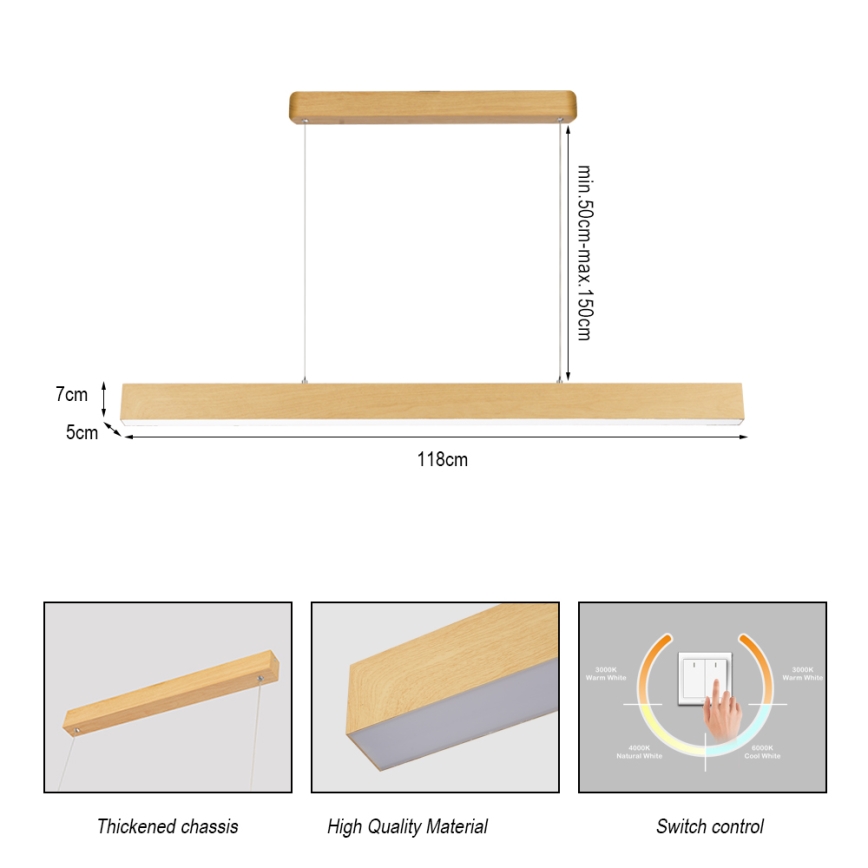 Brilagi - SLEEKLINE kábeles LED függőlámpa LED/40W/230V 3000/4500/6000K tölgy dekor