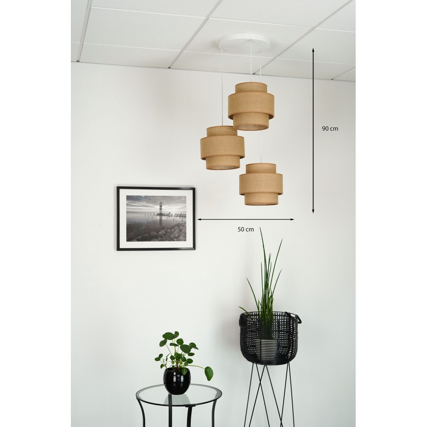 Brilagi - Függeszték SPACE YUTE 3xE27/15W/230V bézs/fehér, kábelre szerelhető