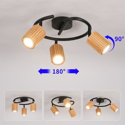 Brilagi - Spotlámpa MODERN WOOD 3xGU10/8W/230V gumifa/fekete