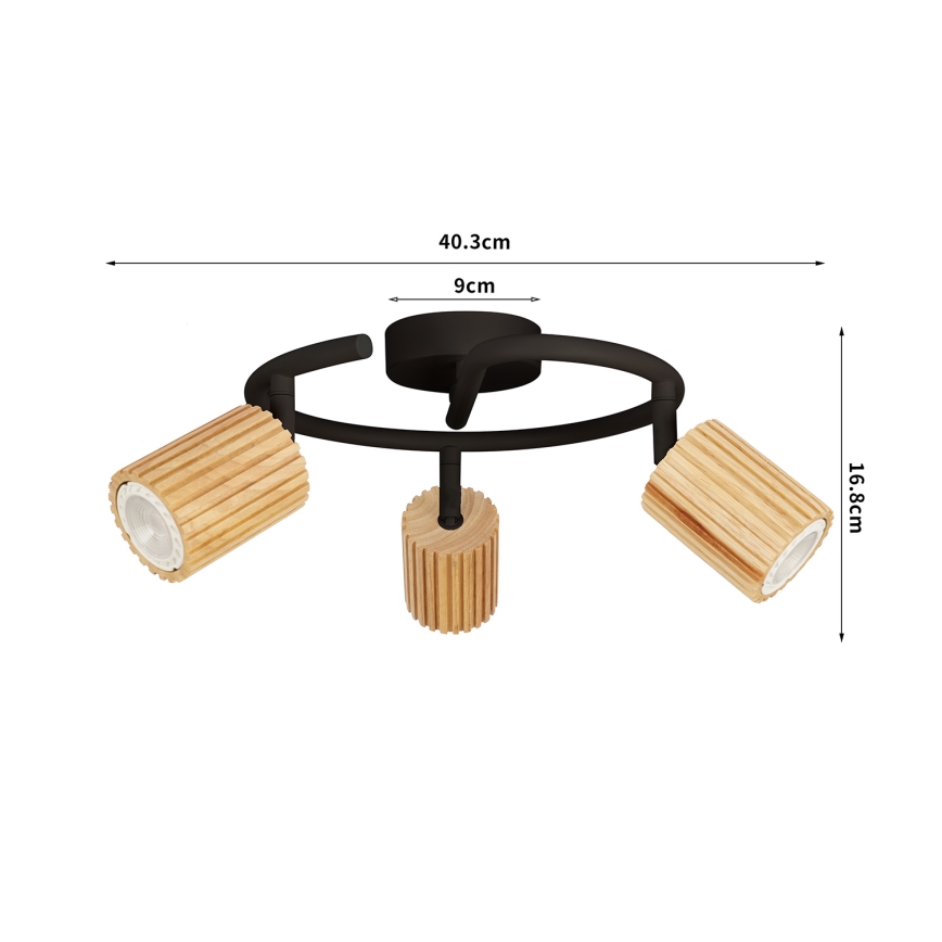 Brilagi - Spotlámpa MODERN WOOD 3xGU10/8W/230V gumifa/fekete