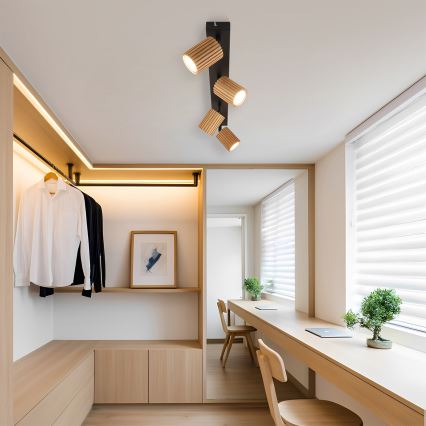 Brilagi - Spotlámpa MODERN WOOD 4xGU10/8W/230V fa/fekete