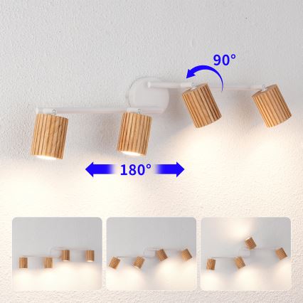 Brilagi - Spotlámpa MODERN WOOD 4xGU10/8W/230V kaucsukfa/fehér