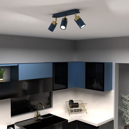 Brilagi - Spotlámpa POKER 3xGU10/25W/230V kék/arany