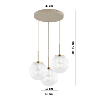 Brilagi - STELLA kábeles függeszték 3xE27/60W/230V bézs/arany
