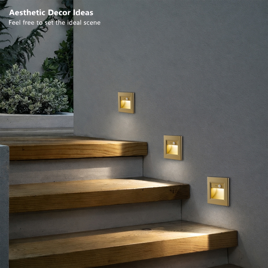 Brilagi - LED lépcsővilágító lámpa érzékelővel STEP LIGHT LED/1,5W/230V IP44 arany