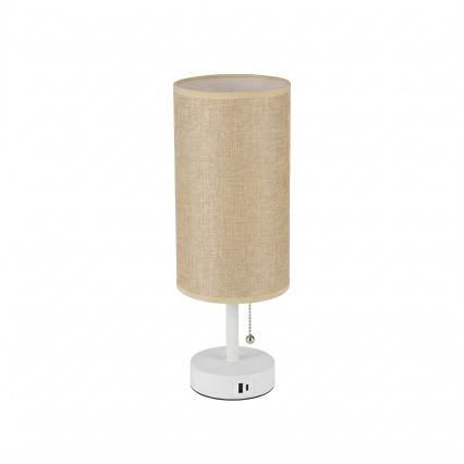 Brilagi - TABLON asztali lámpa USB-porttal, 1x E27/25W/230V, fehér/bézs