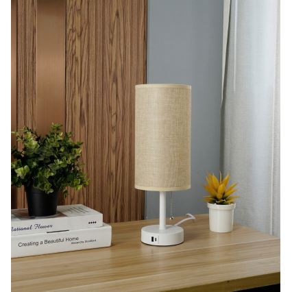 Brilagi - TABLON asztali lámpa USB-porttal, 1x E27/25W/230V, fehér/bézs