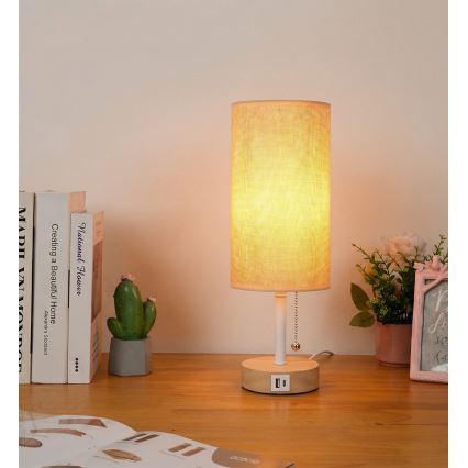 Brilagi - TABLON asztali lámpa USB-porttal, 1x E27/25W/230V, fehér/bézs