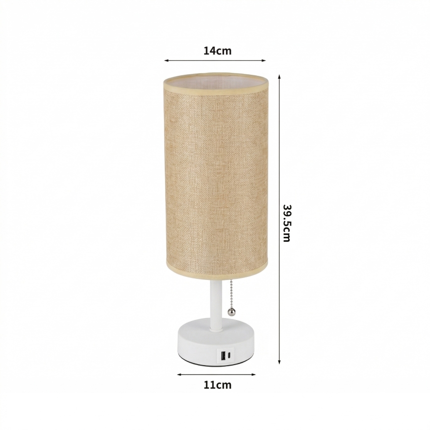 Brilagi - TABLON asztali lámpa USB-porttal, 1x E27/25W/230V, fehér/bézs