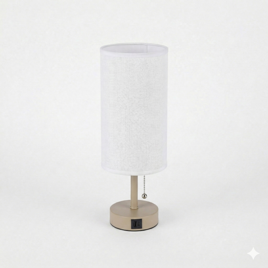 Brilagi - TABLON asztali lámpa USB-porttal, 1xE27/25W/230V, bézs/fehér