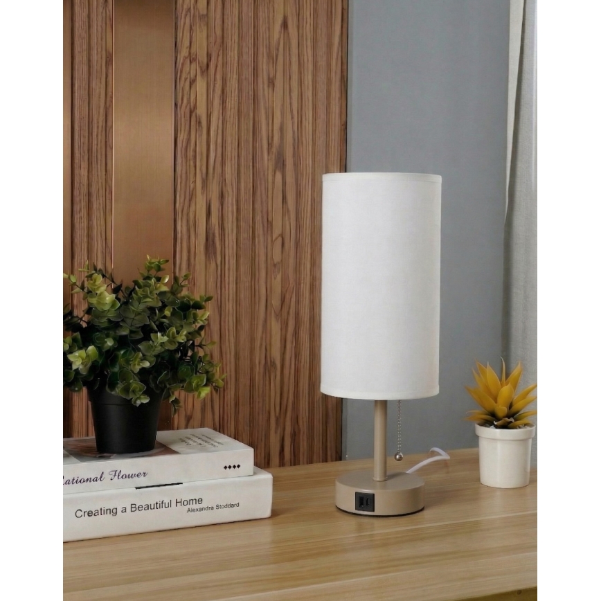 Brilagi - TABLON asztali lámpa USB-porttal, 1xE27/25W/230V, bézs/fehér