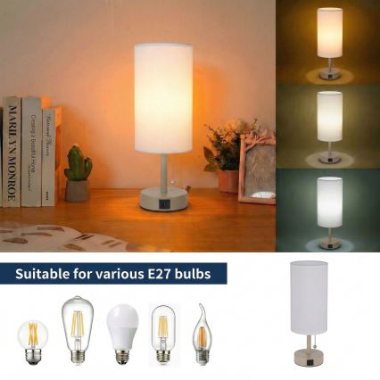 Brilagi - TABLON asztali lámpa USB-porttal, 1xE27/25W/230V, bézs/fehér